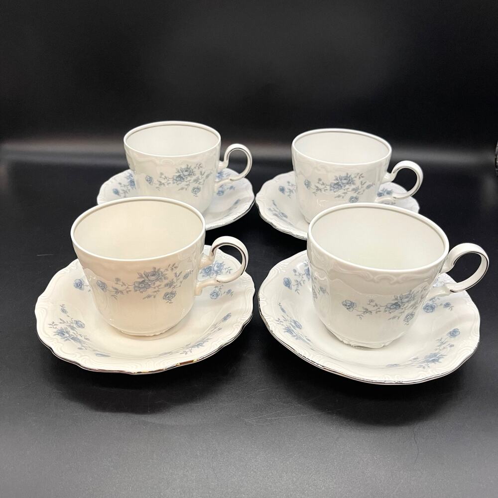 Johann Haviland Blue Garland Set of 4 Cups & Saucers Bavaria Germany